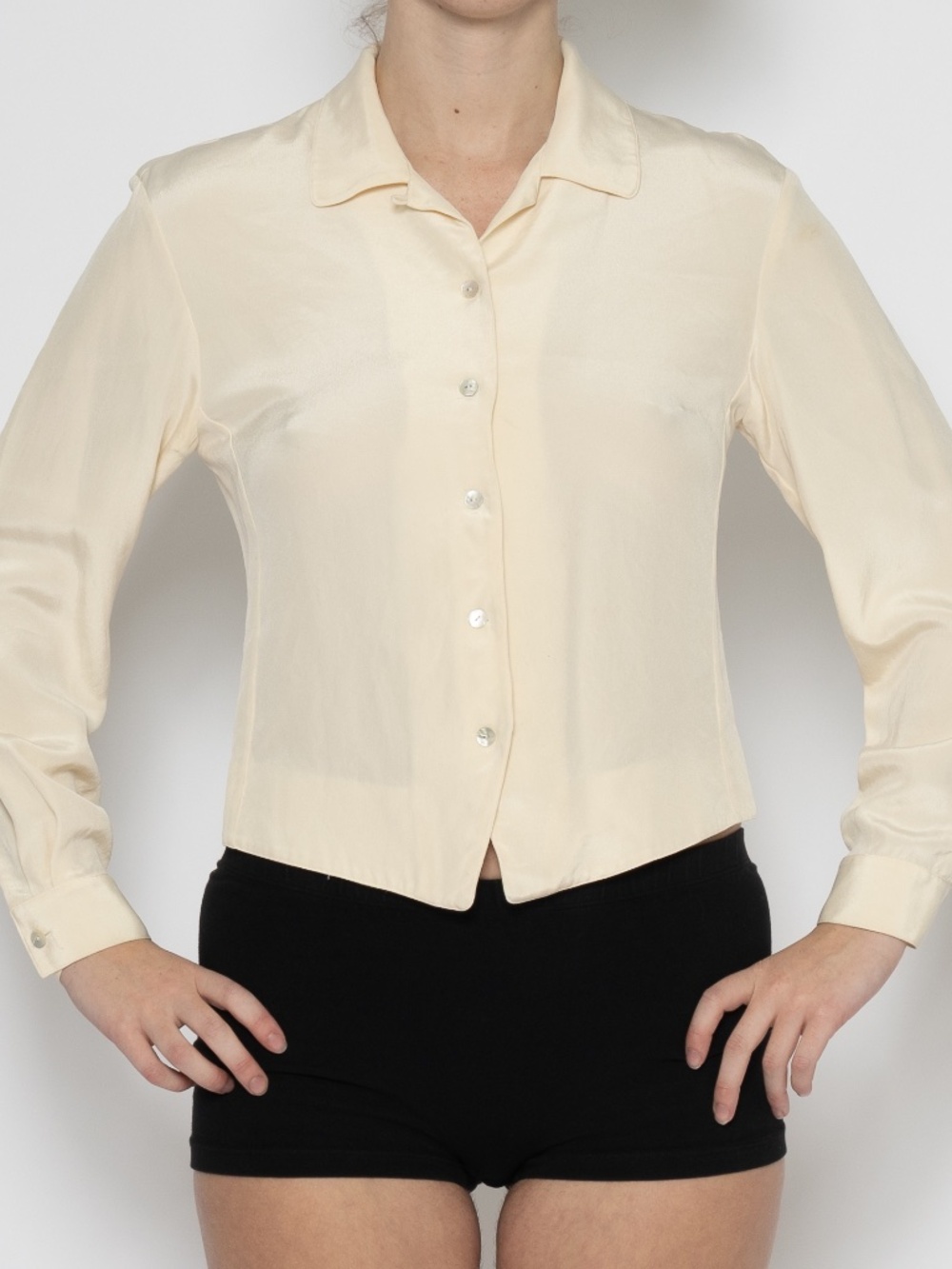 Vintage ann taylor silk blouse cream button up top size 6